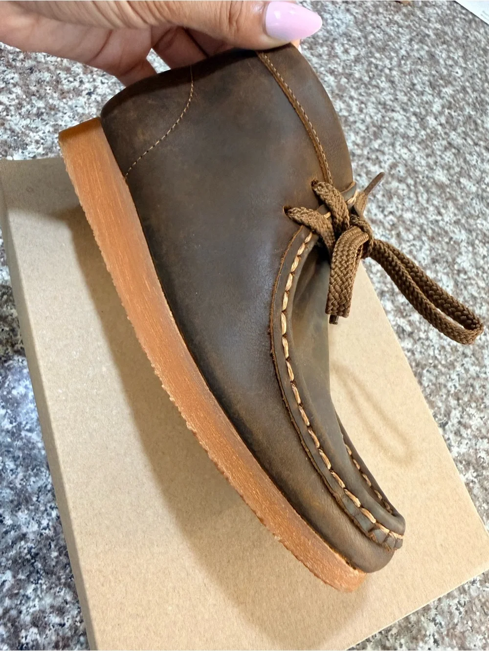 Kids Clarks Brown Leather Chukka Boots with Tan Soles